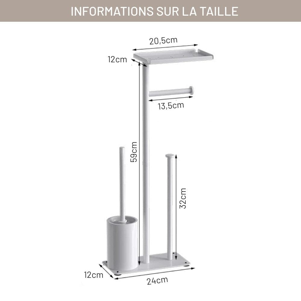 Porte Papier Toilette 4-en-1 Sur Pied - Station Complète Mobile Blanche