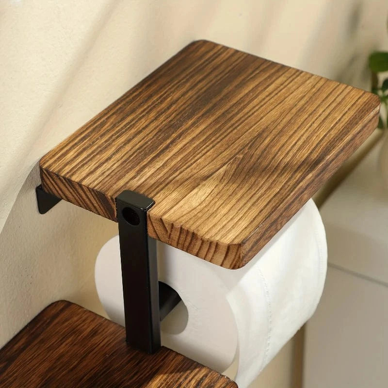 Porte Papier Toilette avec Tablette Bois - Design Industriel Moderne