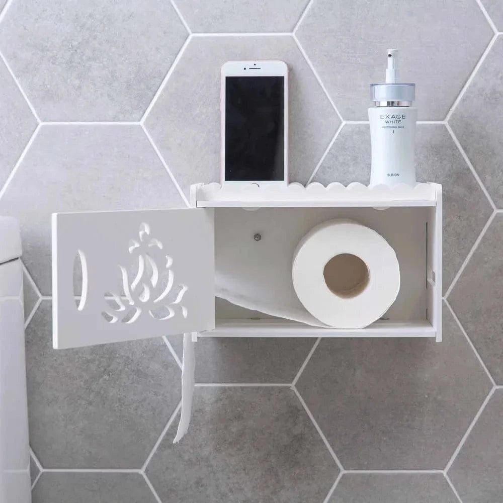 Porte Papier Toilette en Bois Blanc - Motifs Floraux Ajourés