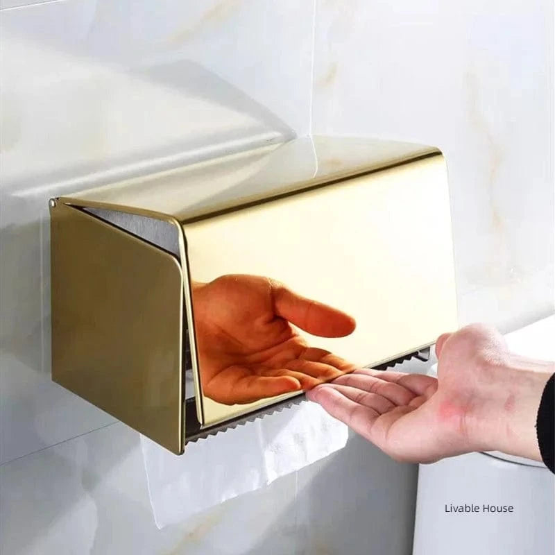 Porte Papier Toilette Mural avec Couvercle Porte en Laiton - Distributeur