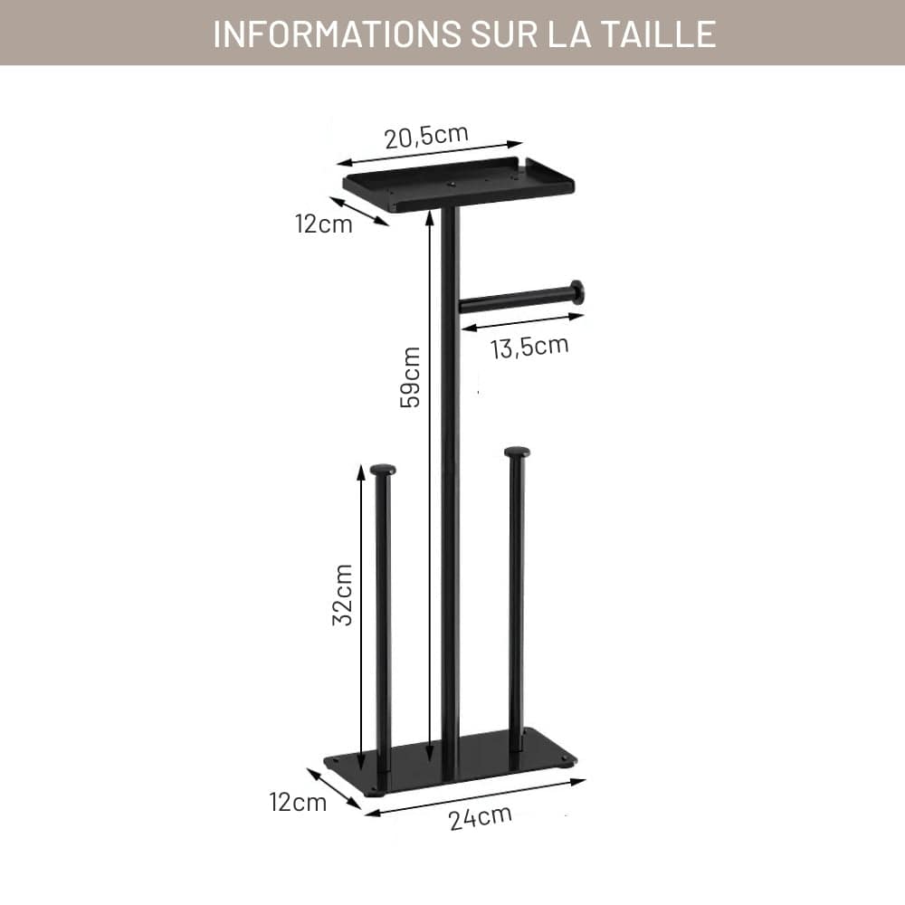 Porte Rouleaux Papier Toilette sur Pied - Double avec Tablette