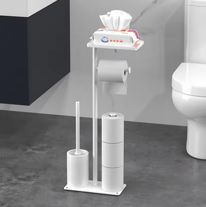 Porte Papier Toilette 4-en-1 Sur Pied - Station Complète Mobile Blanche