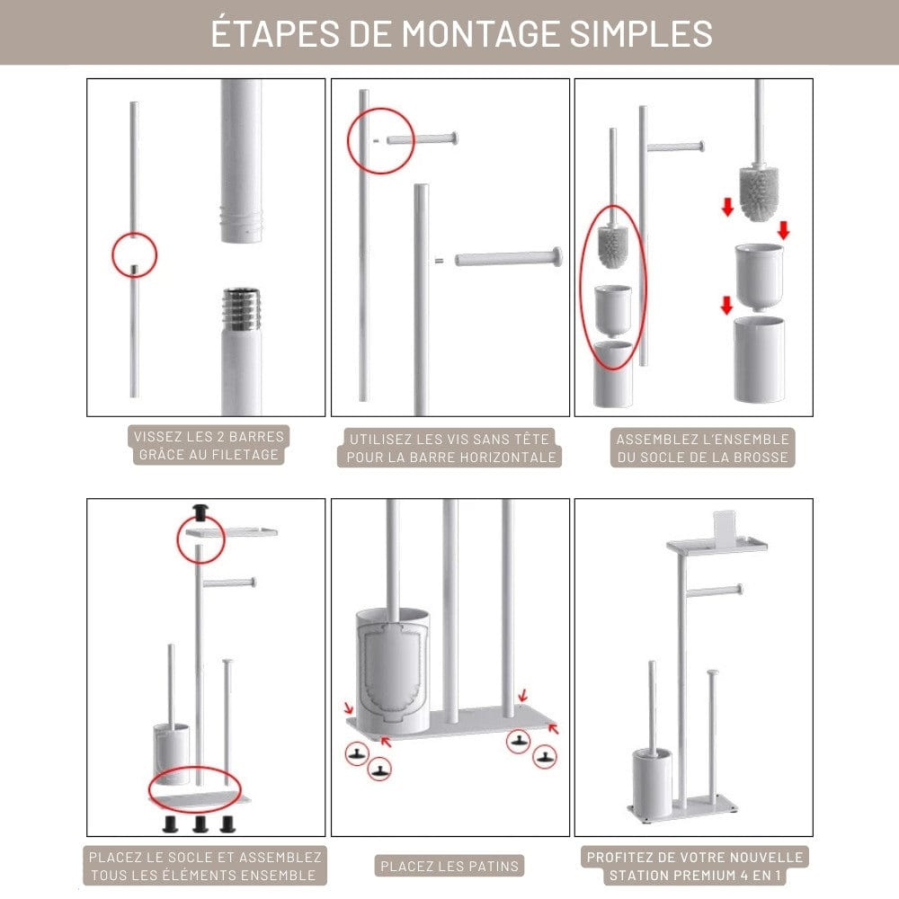 Porte Papier Toilette 4-en-1 Sur Pied - Station Complète Mobile Blanche