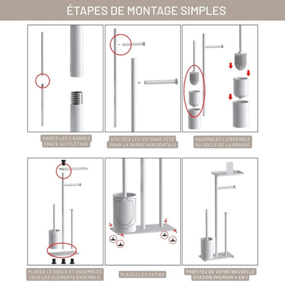 Porte Papier Toilette 4-en-1 Sur Pied - Station Complète Mobile Blanche