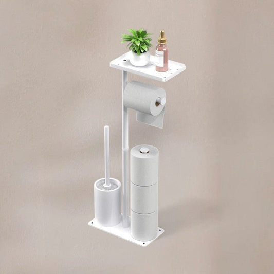 Porte Papier Toilette 4-en-1 Sur Pied - Station Complète Mobile Blanche