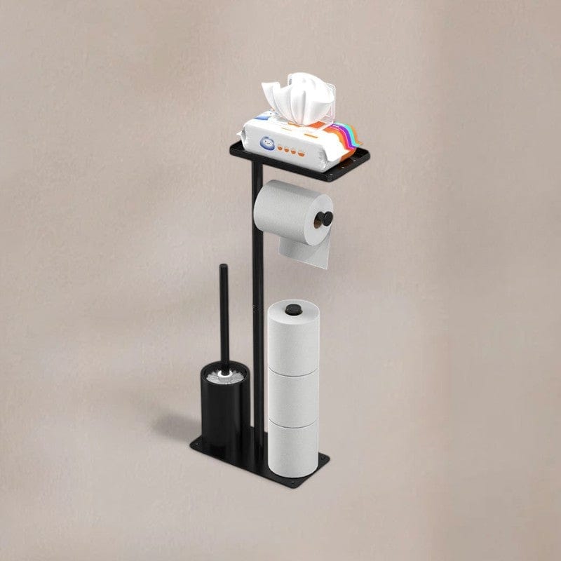 Porte Papier Toilette 4-en-1 Sur Pied - Station Complète Mobile Noire