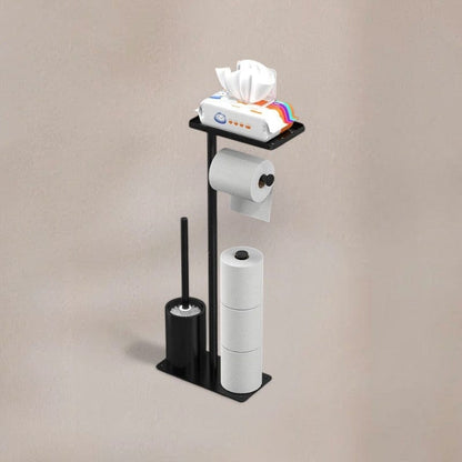 Porte Papier Toilette 4-en-1 Sur Pied - Station Complète Mobile Noire