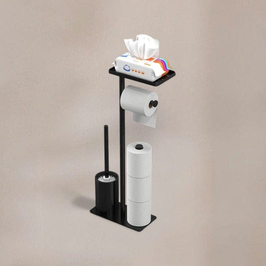 Porte Papier Toilette 4-en-1 Sur Pied - Station Complète Mobile Noire