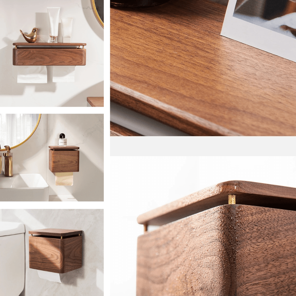 Porte Papier Toilette avec Support Bois - Tablette Rangement