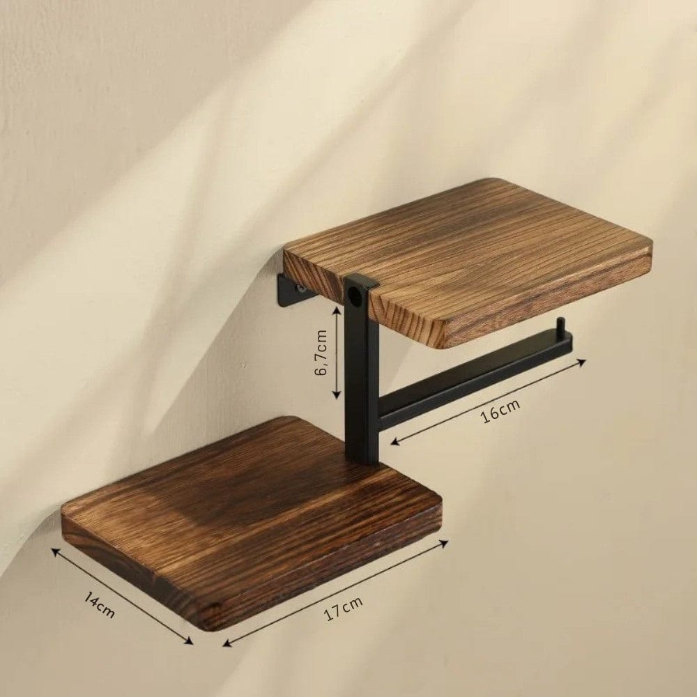 Porte Papier Toilette avec Tablette Bois - Design Industriel Moderne