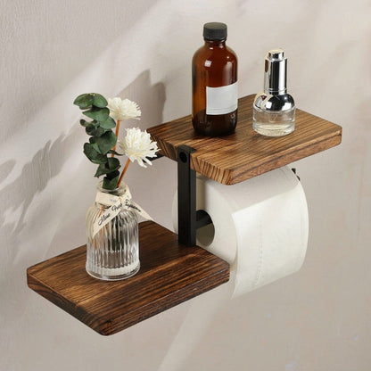 Porte Papier Toilette avec Tablette Bois - Design Industriel Moderne