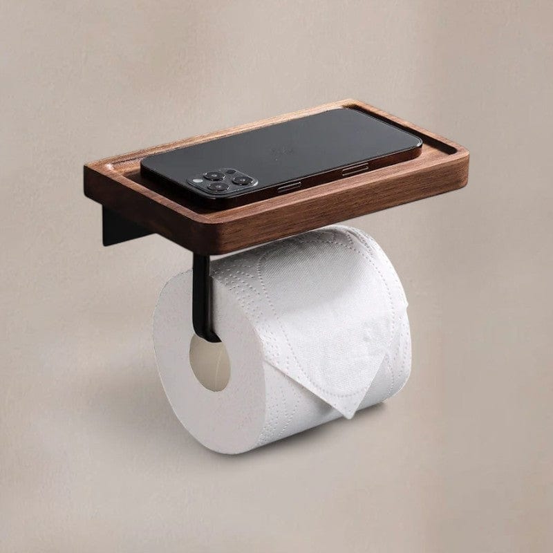 Porte Papier Toilette Bois et Noir - Tablette Accessoires