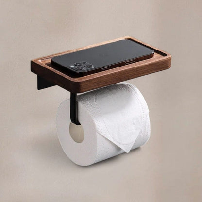 Porte Papier Toilette Bois et Noir - Tablette Accessoires