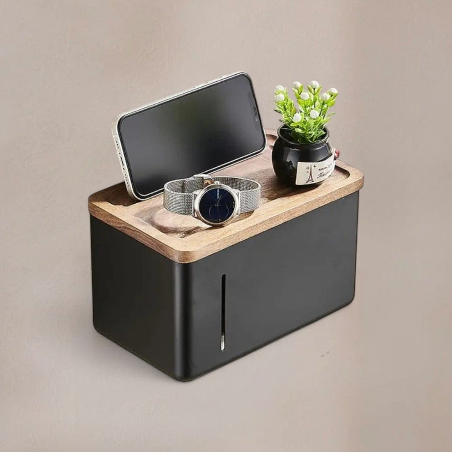 Porte Papier Toilette Bois Métal - Design Bi-Matière