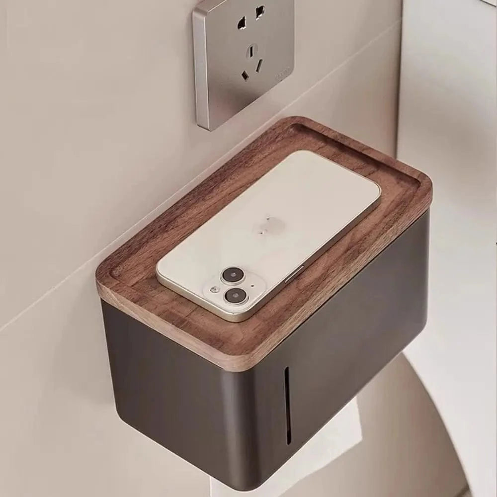 Porte Papier Toilette Bois Métal - Design Bi-Matière