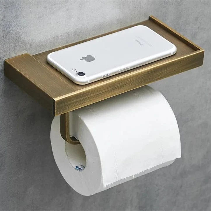 Porte Papier Toilette Bronze - Tablette 2-en-1 Compact