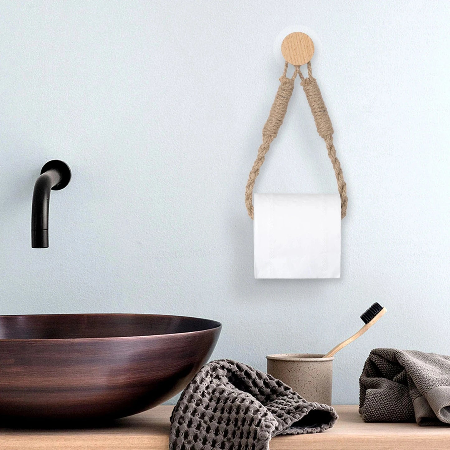 Porte Papier Toilette Corde - Design Bohème Macramé Sans Perçage