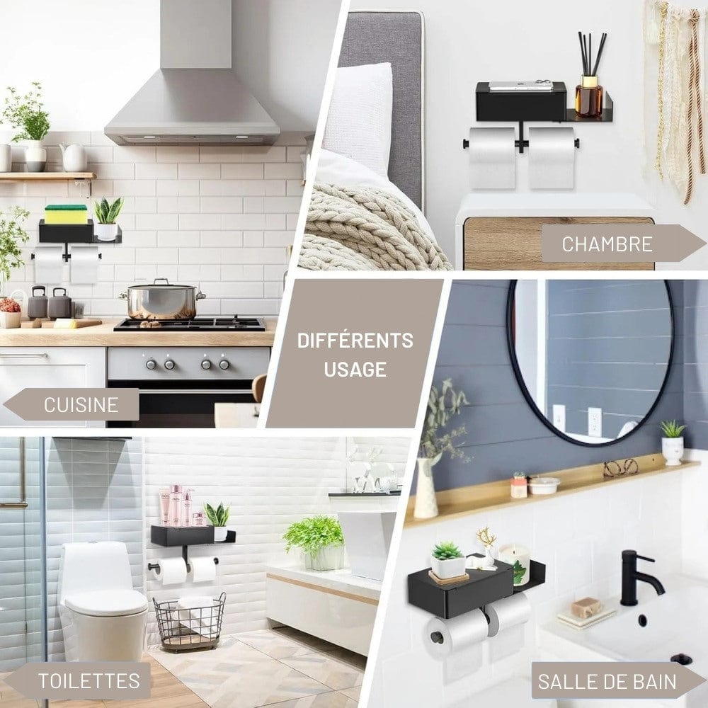 Porte Papier Toilette Double Rouleaux - Station Premium Multifonction