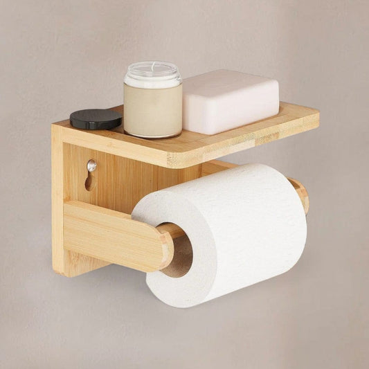 Porte Papier Toilette en Bambou - Tablette Anti-Glisse Éco