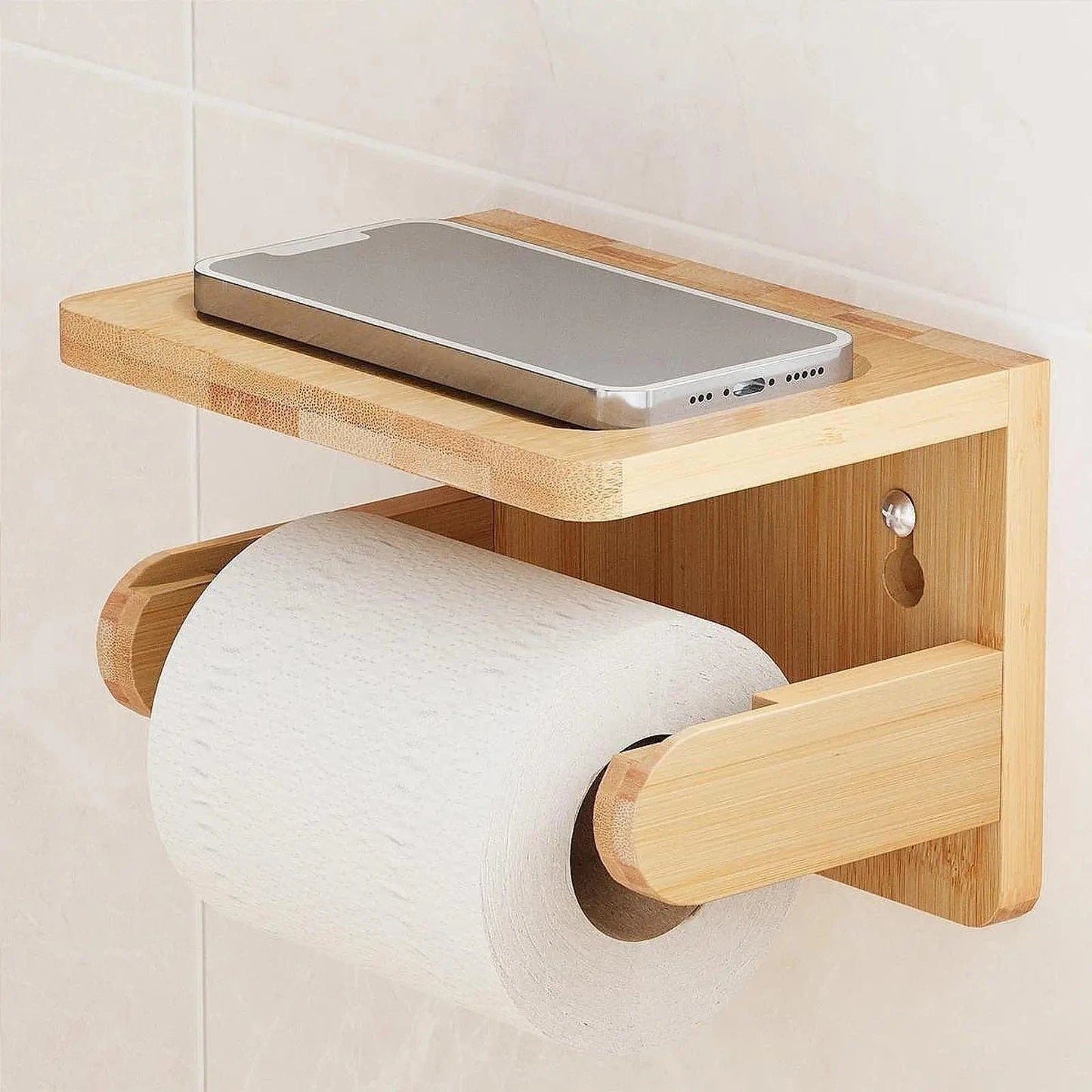 Porte Papier Toilette en Bambou - Tablette Anti-Glisse Éco