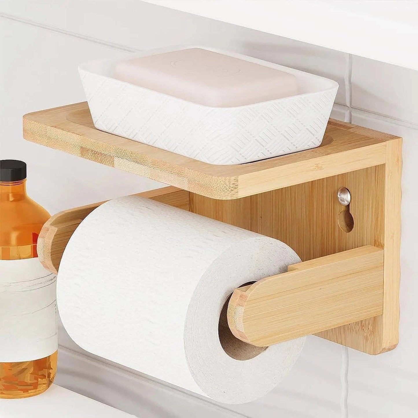 Porte Papier Toilette en Bambou - Tablette Anti-Glisse Éco