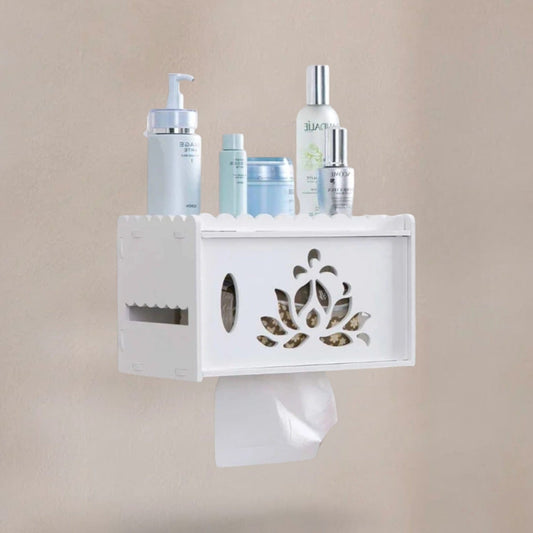 Porte Papier Toilette en Bois Blanc - Motifs Floraux Ajourés