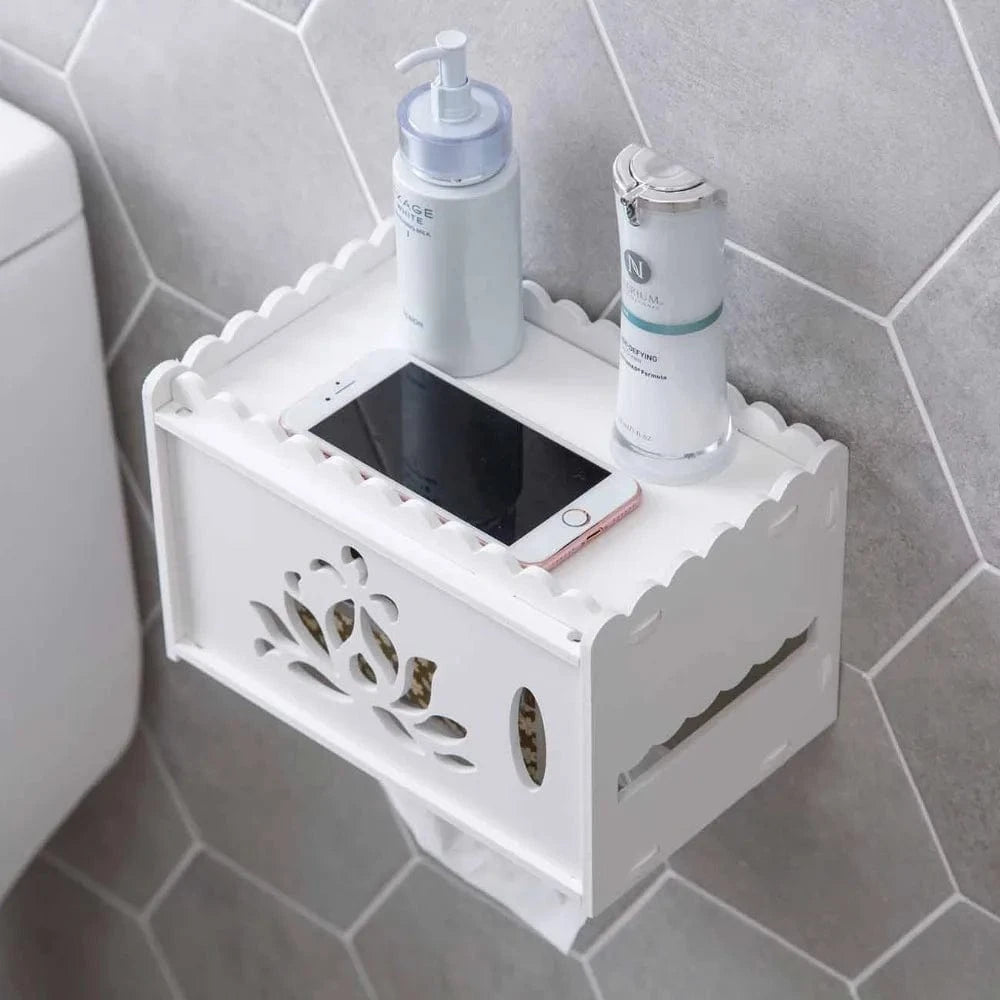 Porte Papier Toilette en Bois Blanc - Motifs Floraux Ajourés