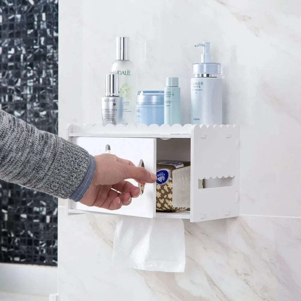 Porte Papier Toilette en Bois Blanc - Motifs Floraux Ajourés