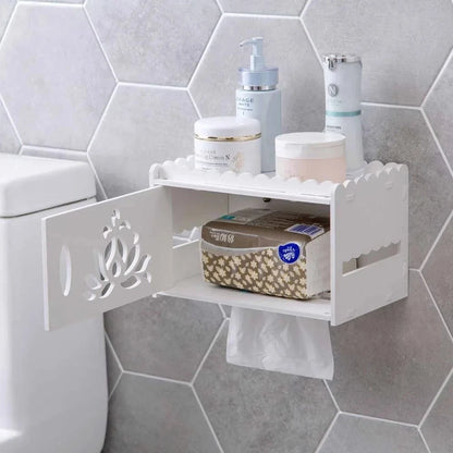 Porte Papier Toilette en Bois Blanc - Motifs Floraux Ajourés