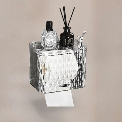 Porte Papier Toilette en Plastique Transparent - Avec Couvercle & Ventouse