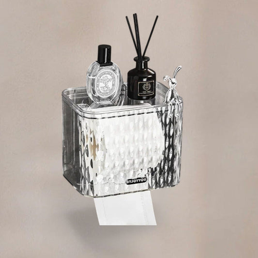 Porte Papier Toilette en Plastique Transparent - Avec Couvercle & Ventouse
