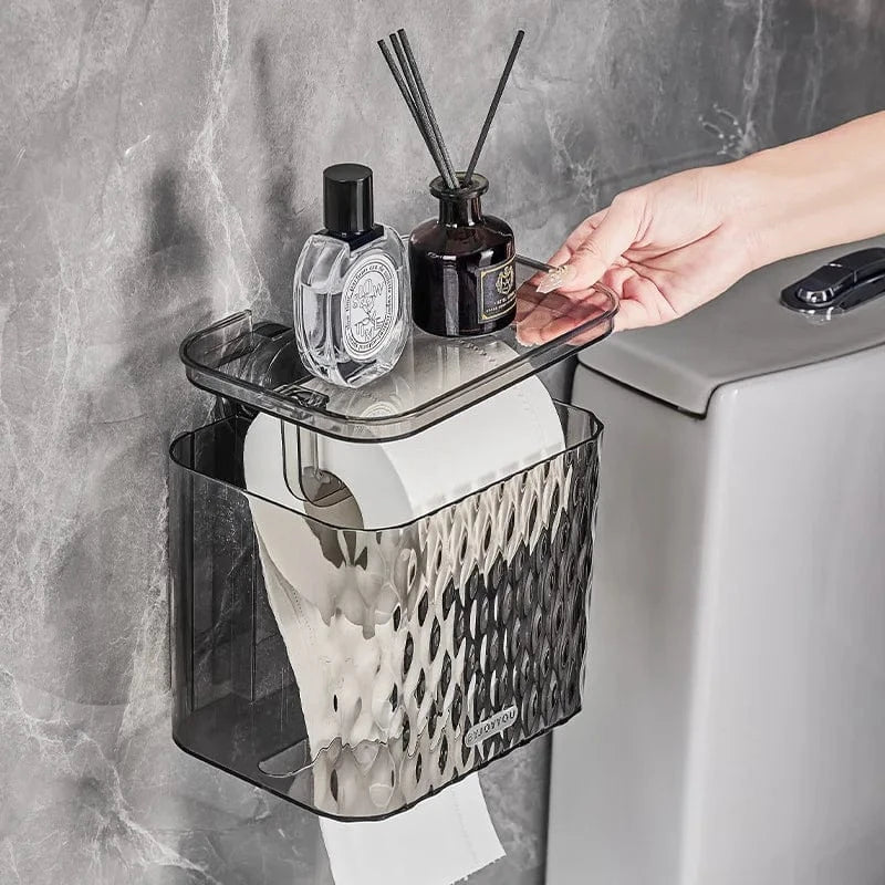 Porte Papier Toilette en Plastique Transparent - Avec Couvercle & Ventouse