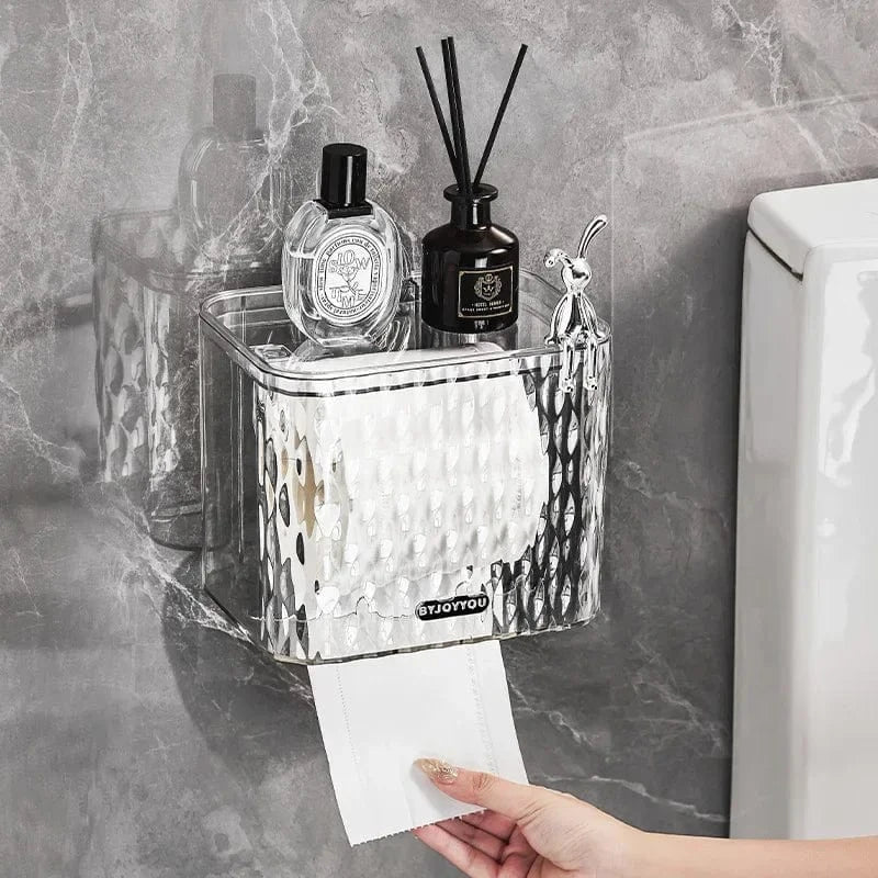 Porte Papier Toilette en Plastique Transparent - Avec Couvercle & Ventouse