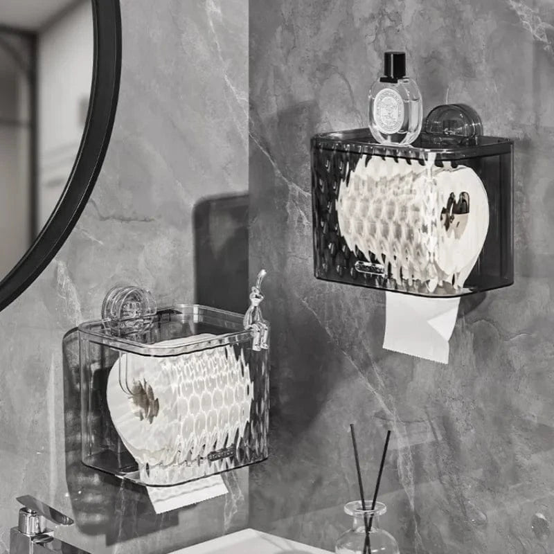 Porte Papier Toilette en Plastique Transparent - Avec Couvercle & Ventouse