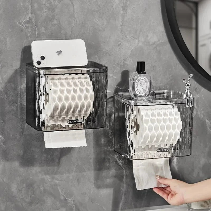 Porte Papier Toilette en Plastique Transparent - Avec Couvercle & Ventouse