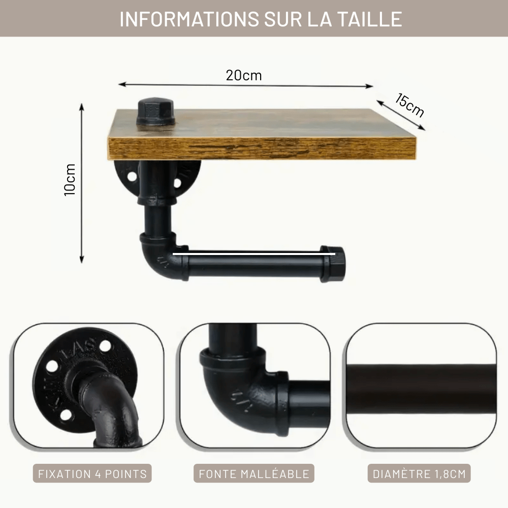 Porte Papier Toilette Industriel - Plateau Bois Tuyauterie