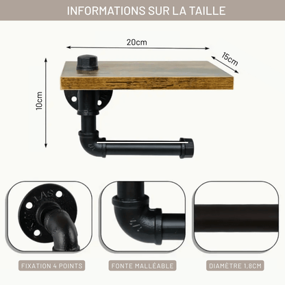 Porte Papier Toilette Industriel - Plateau Bois Tuyauterie