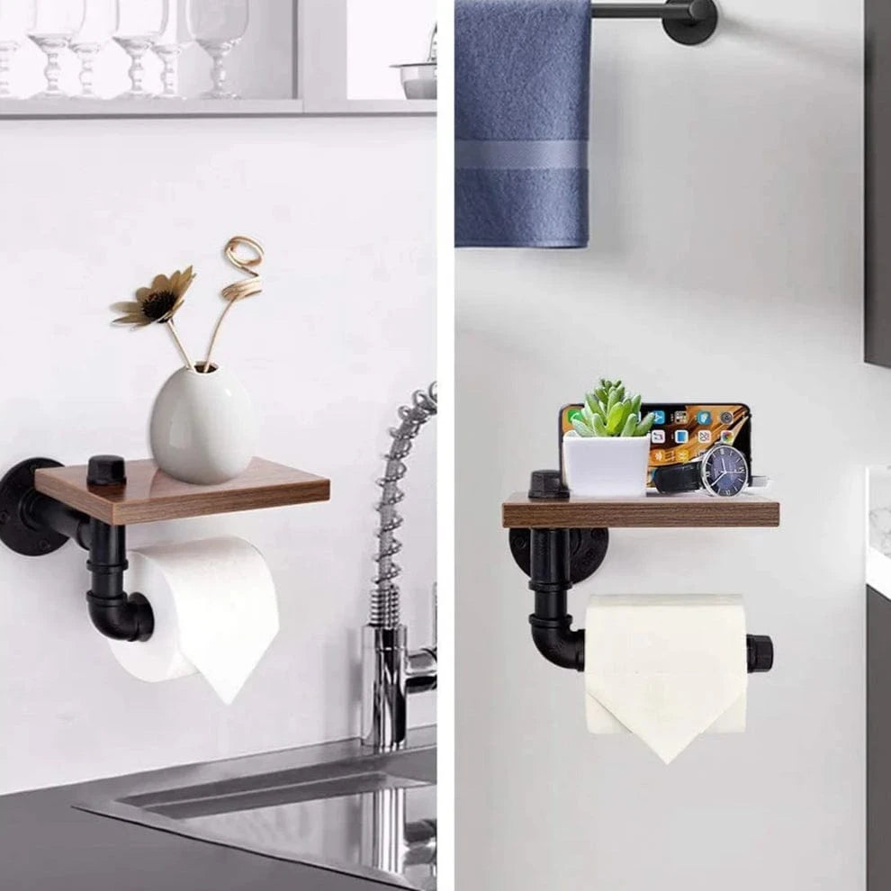 Porte Papier Toilette Industriel - Plateau Bois Tuyauterie