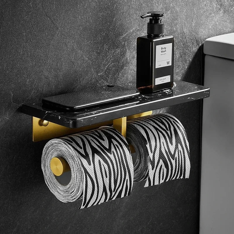Porte Papier Toilette Luxe - Double Marbre Noir Or Premium