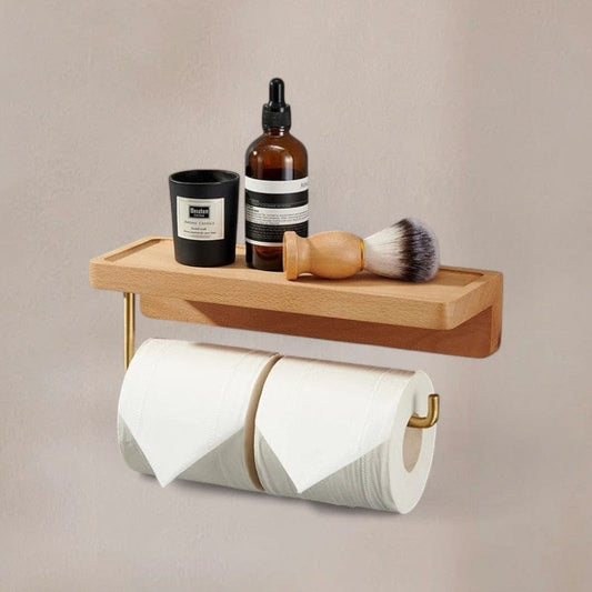 Porte Papier Toilette Mural en Bois - Tablette Sculptée