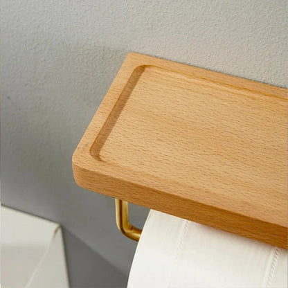 Porte Papier Toilette Mural en Bois - Tablette Sculptée