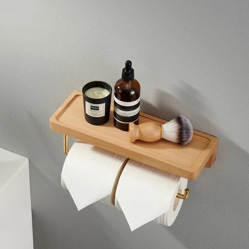 Porte Papier Toilette Mural en Bois - Tablette Sculptée