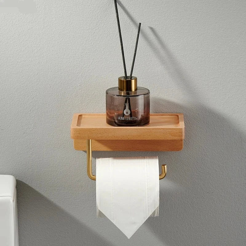 Porte Papier Toilette Mural en Bois - Tablette Sculptée