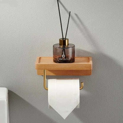 Porte Papier Toilette Mural en Bois - Tablette Sculptée
