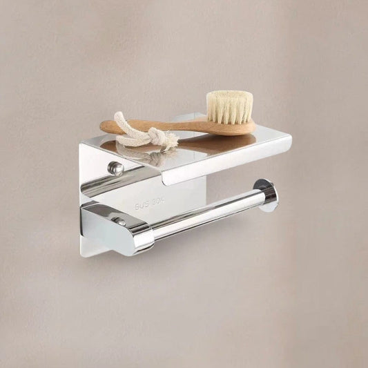 Porte Papier Toilette Mural Inox - Design avec Tablette 2-en-1