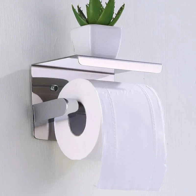 Porte Papier Toilette Mural Inox - Design avec Tablette 2-en-1