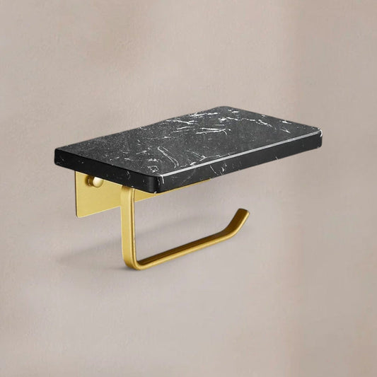Porte Papier Toilette Or et Noir - Tablette Marbre 2-en-1