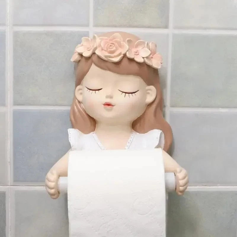 Porte Papier Toilette Poupée - Fillette Couronne Fleurs