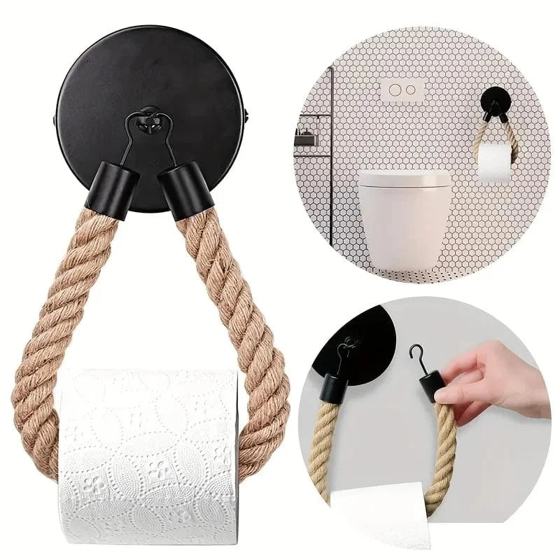 Porte Papier Toilette Retro - Corde Chanvre Authentique