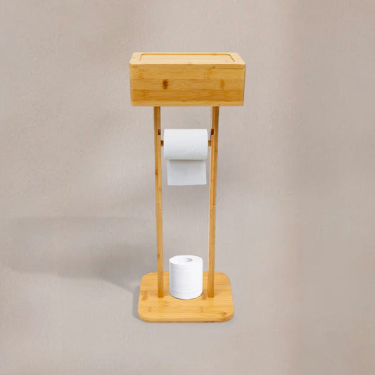 Porte Papier Toilette sur Pied Bambou - Tour Stockage Éco